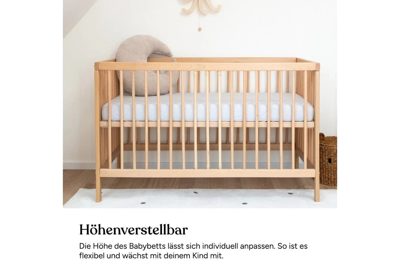 Ehrenkind Babybett PUR Massivholz Höhenverstellbar Weiß - Bild 4