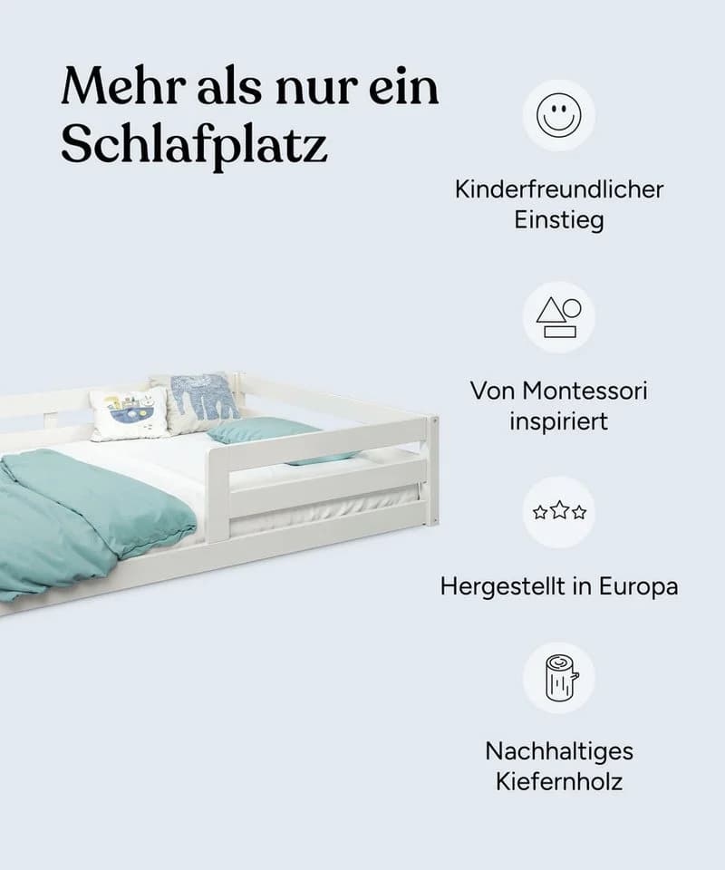 Ehrenkind Bodenbett Sona Weiß Massivholz Rausfallschutz - Bild 3