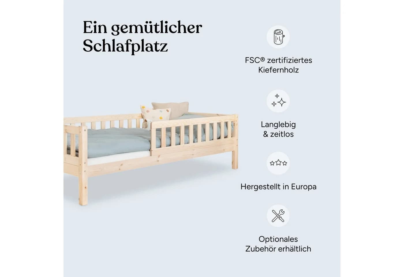 Ehrenkind Kinderbett Lille Massivholz Rausfallschutz 90x200 - Bild 3
