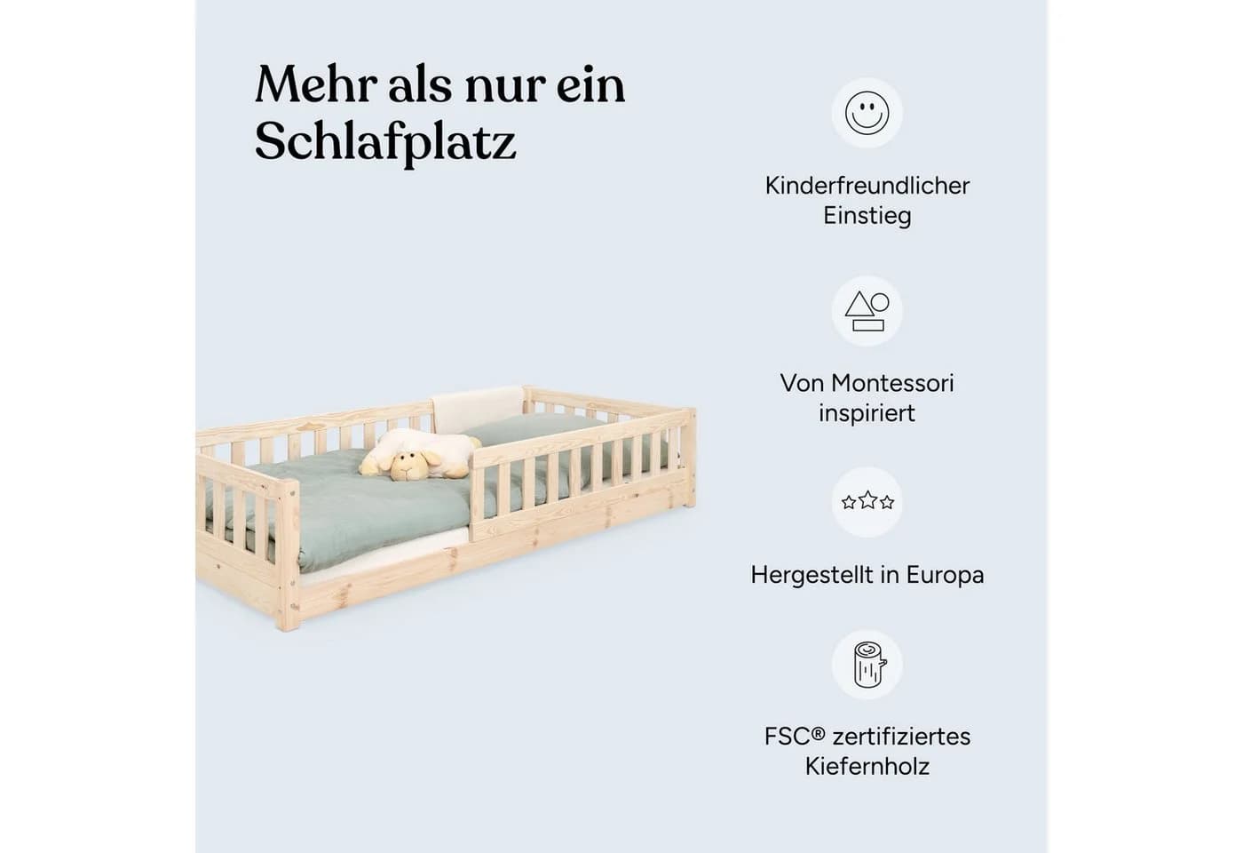 Ehrenkind Kinderbett Bodenbett Lille Massivholz FSC Rausfallschutz - Bild 3