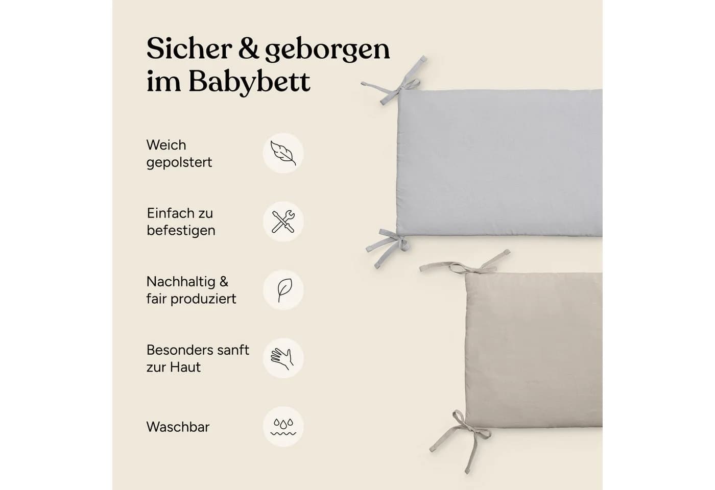Ehrenkind Bettumrandung Babybett Bio-Baumwolle Beige - Bild 3