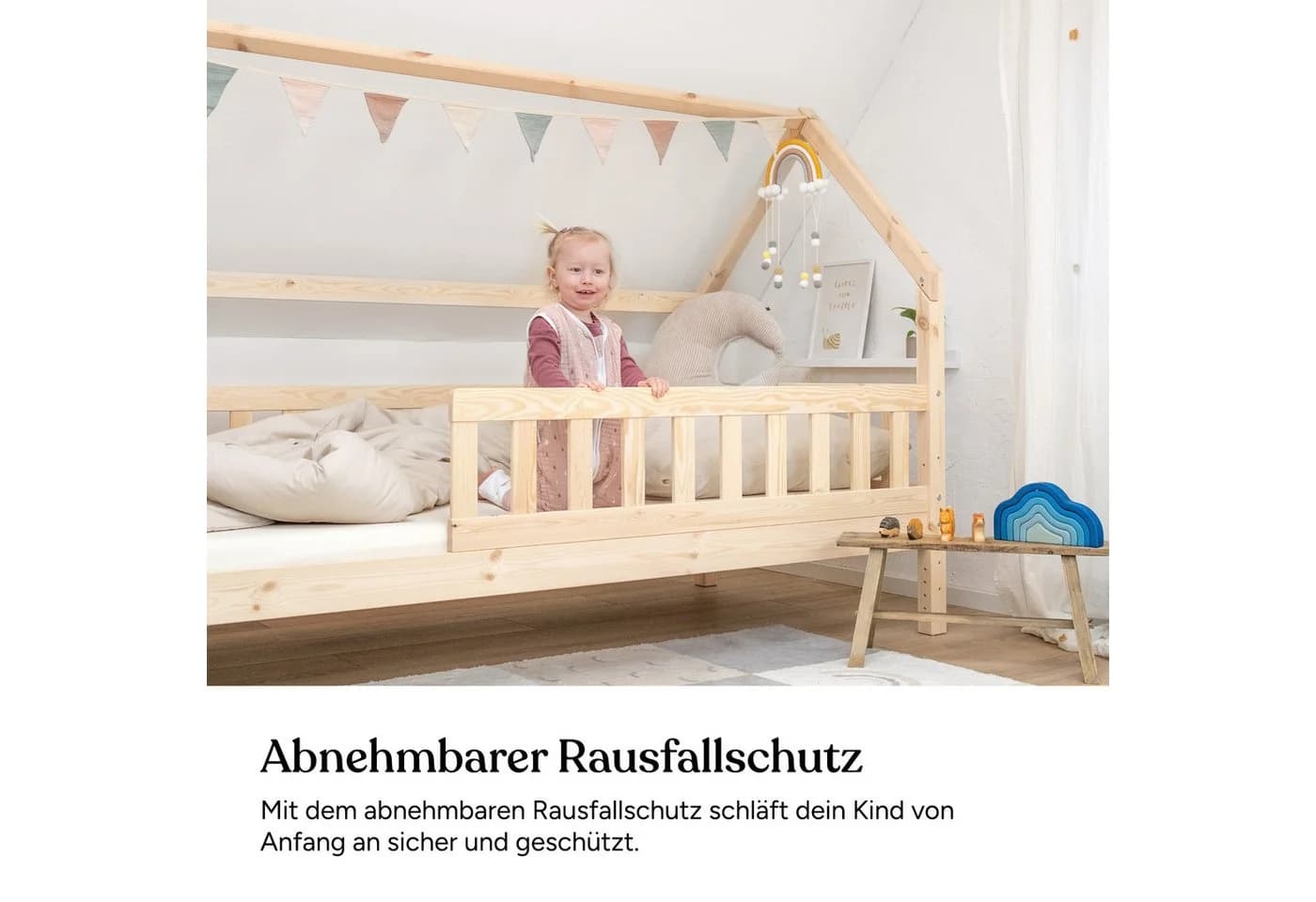 Ehrenkind Hausbett Lille Kiefernholz Stauraum Rausfallschutz