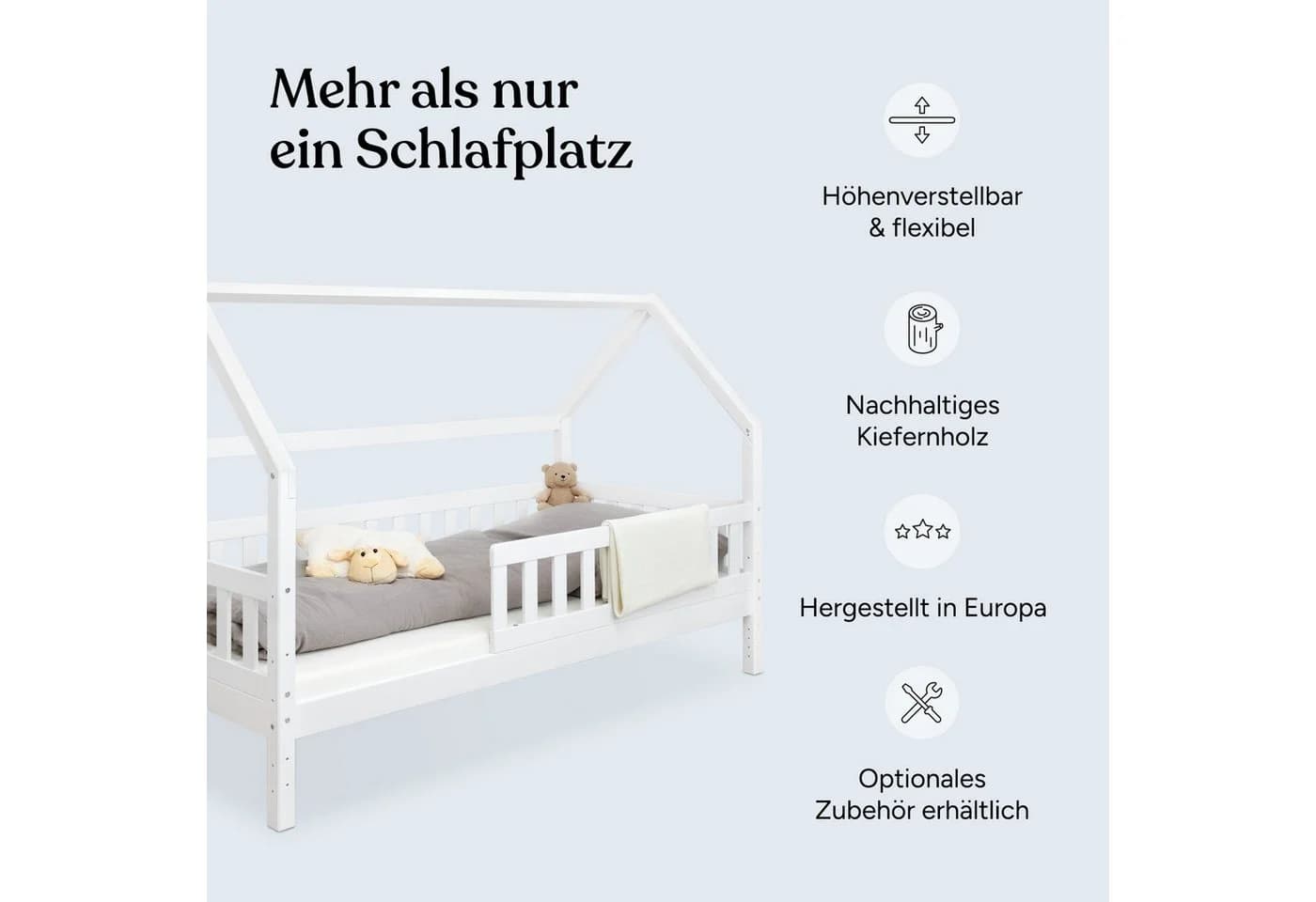 Ehrenkind Hausbett Lille Massivholz Weiß mit Rausfallschutz - Bild 3