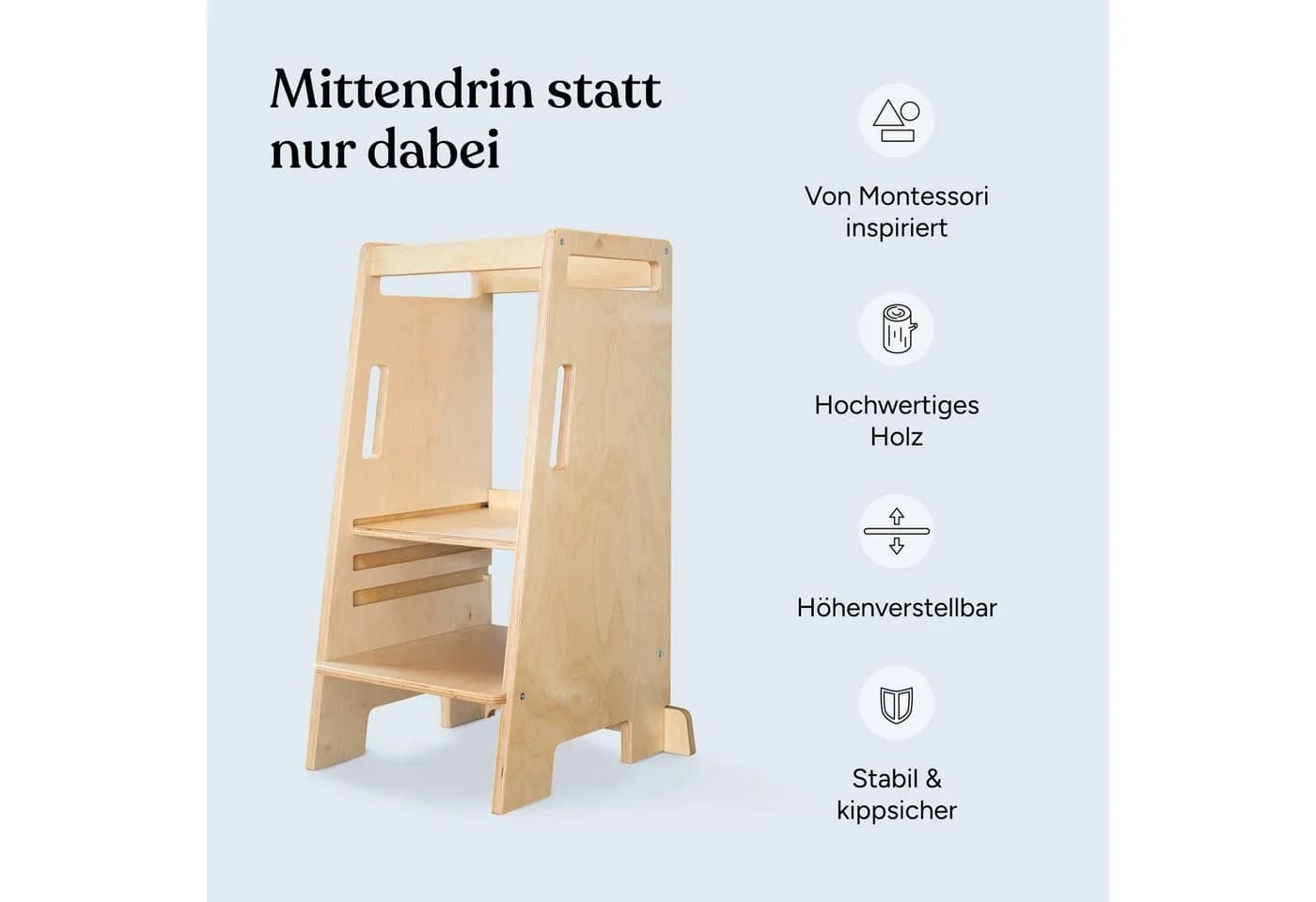 Ehrenkind Lernturm Stehhilfe 4-fach höhenverstellbar Birkenschichtholz - Bild 3