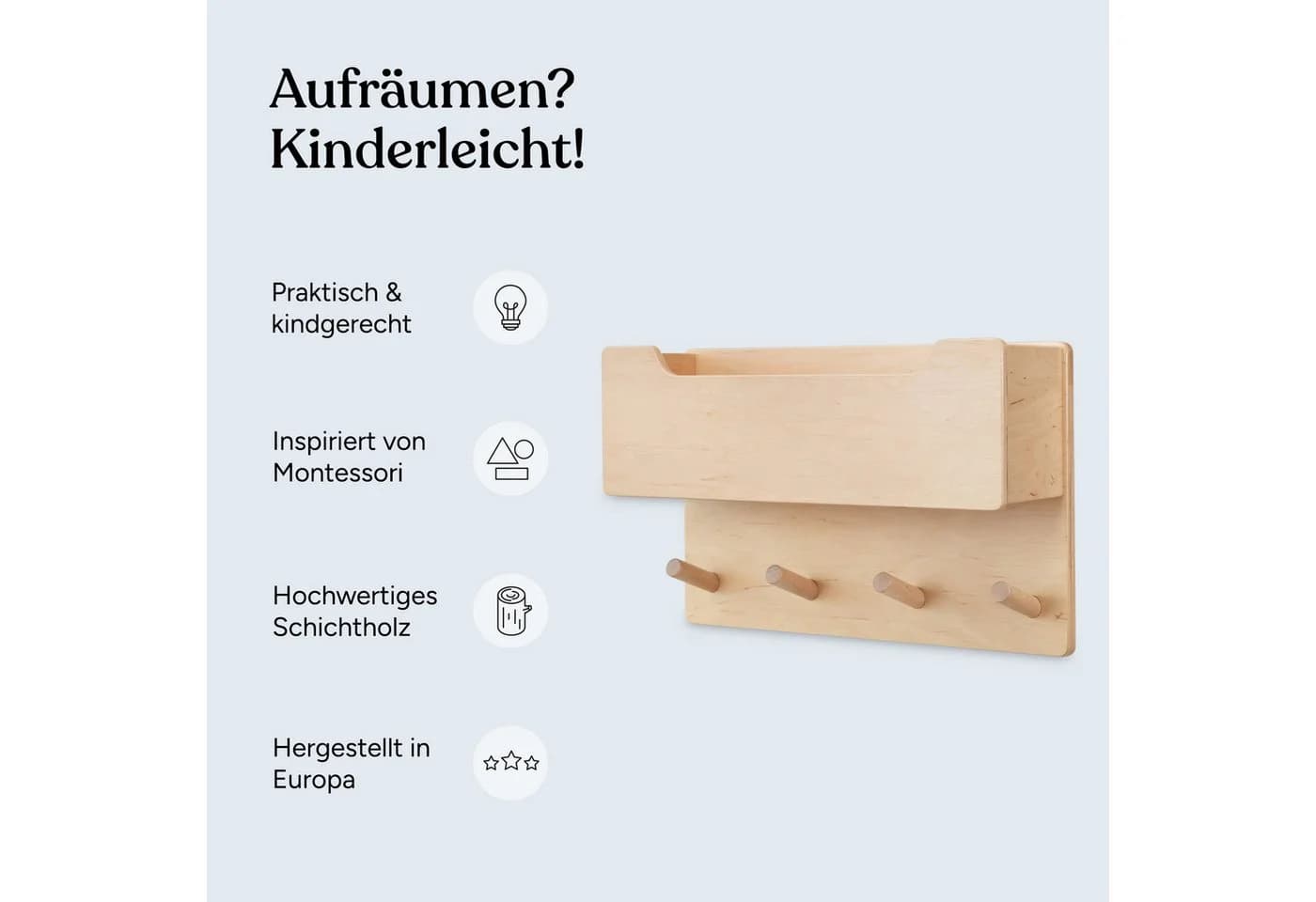 Ehrenkind Wandgarderobe für Kinder Weiß/Transparent Massivholz