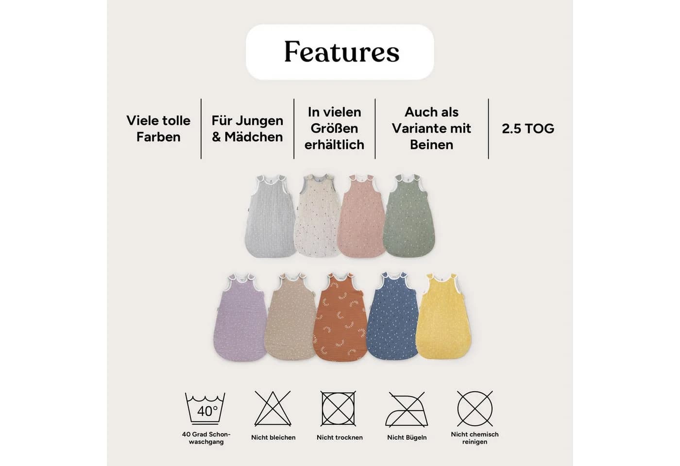 Ehrenkind Babyschlafsack Musselin Grau Weiß Punkte 2.5 TOG - Bild 5