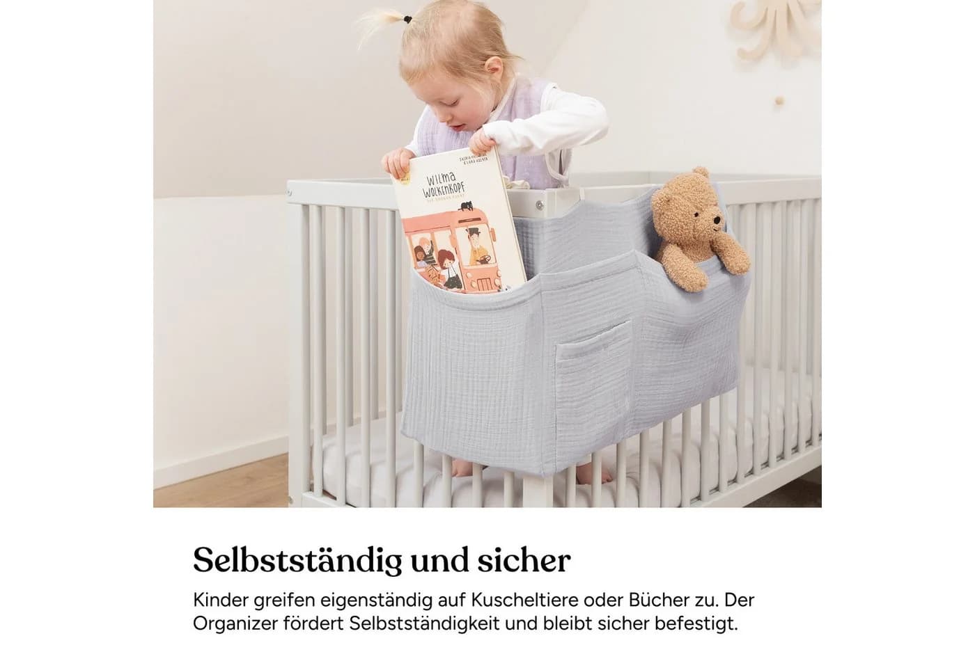 Ehrenkind Hängeaufbewahrung Bett Organizer Beige Bio-Musselin - Bild 4