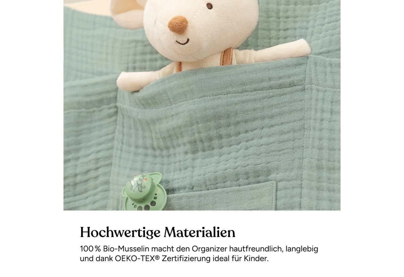 Ehrenkind Hängeaufbewahrung Bett Organizer Beige Bio-Musselin - Bild 5