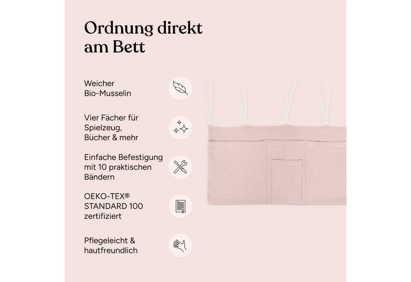 Ehrenkind Bett Organizer Hellgrau Bio-Musselin Hängeaufbewahrung - Bild 3
