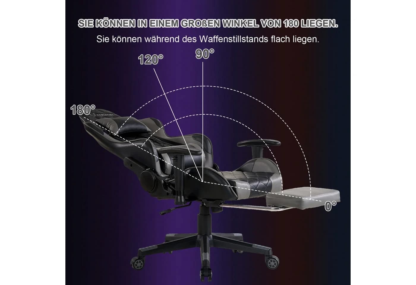 Seven Comfort Gaming-Stuhl mit Fußstütze und Lendenwirbelstütze Grau - Bild 5