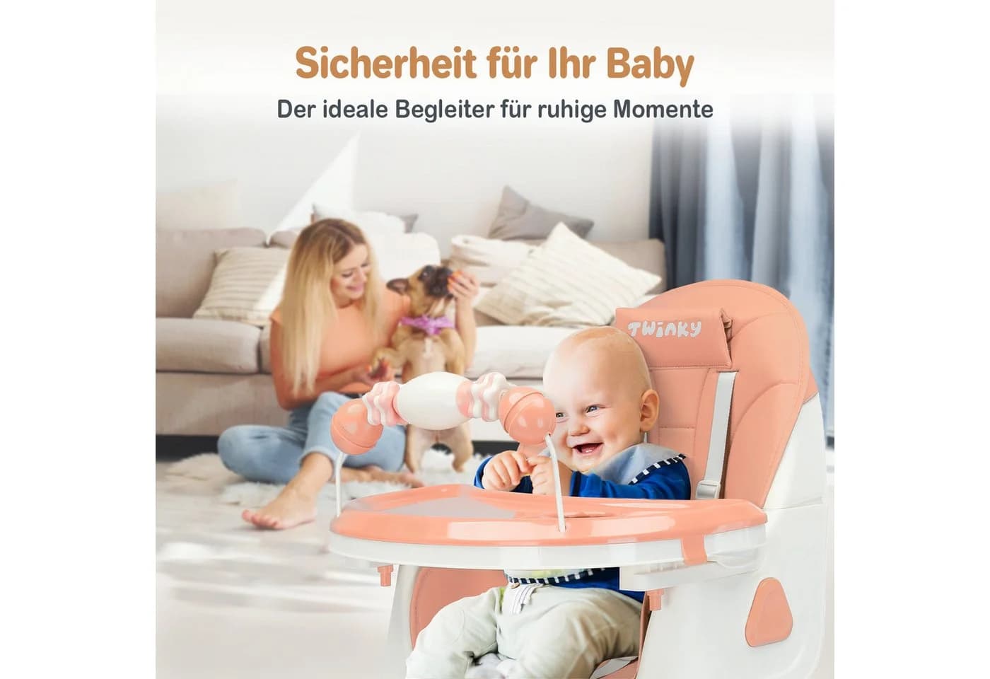 TWINKY Kinderstuhl 3 in 1 Baby Hochstuhl Rosa Kunstleder