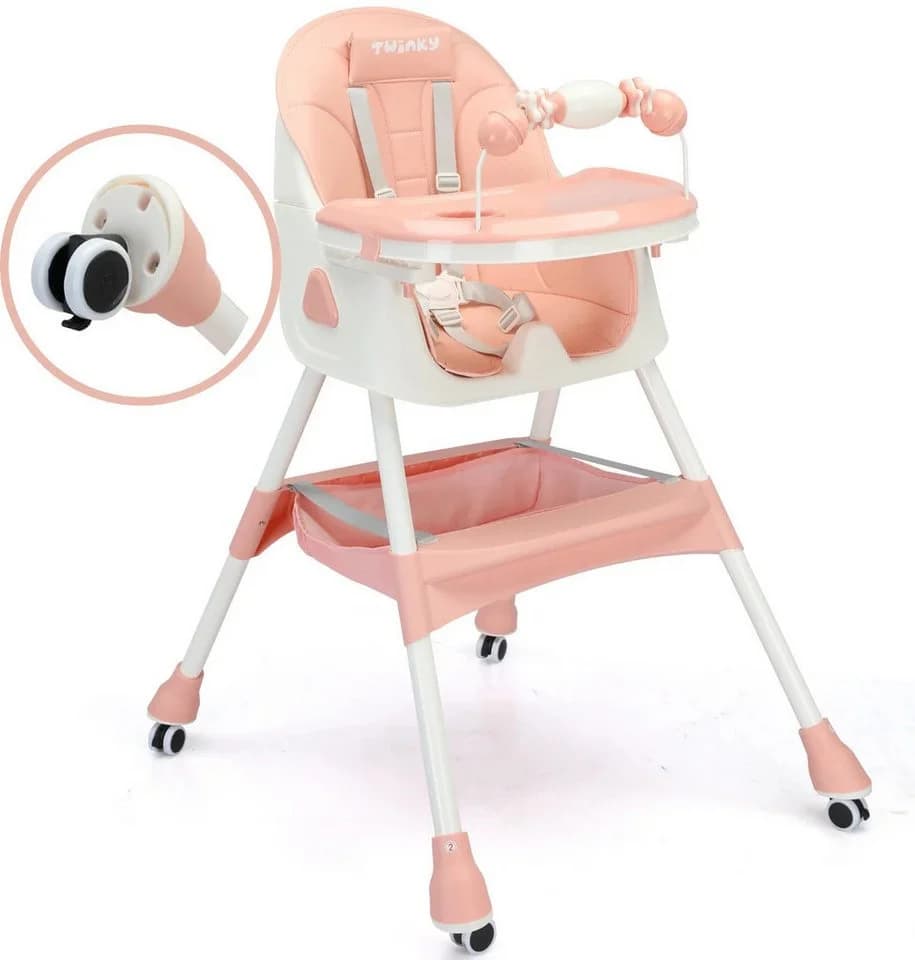 TWINKY Kinderstuhl 3 in 1 Baby Hochstuhl Rosa Kunstleder - Bild 2
