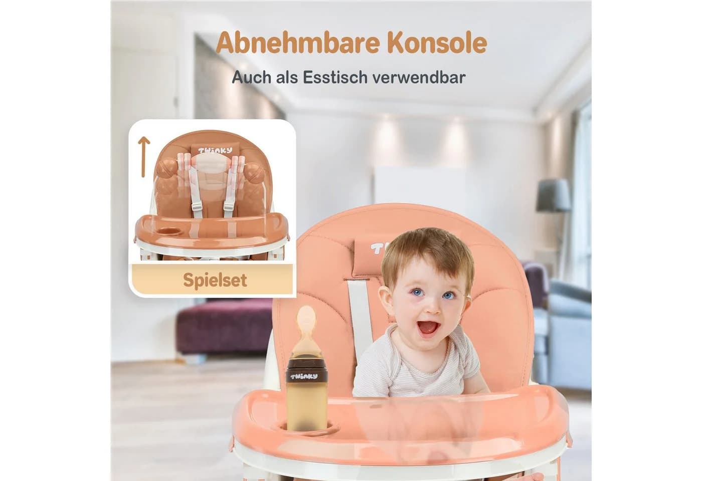 TWINKY Kinderstuhl 3 in 1 Baby Hochstuhl Rosa Kunstleder - Bild 3