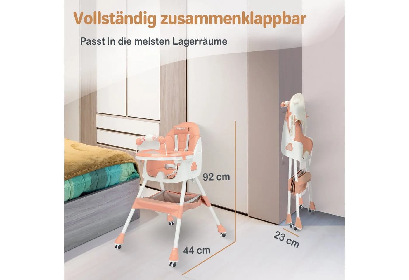 TWINKY Kinderstuhl 3 in 1 Baby Hochstuhl Rosa Kunstleder - Bild 4