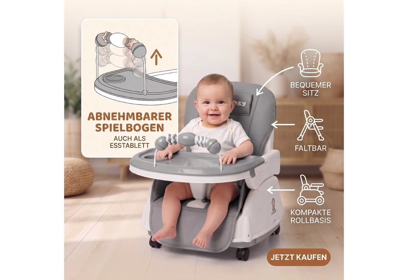 TWINKY Kinderklappstuhl Grau Silber 3-in-1 Hochstuhl - Bild 5