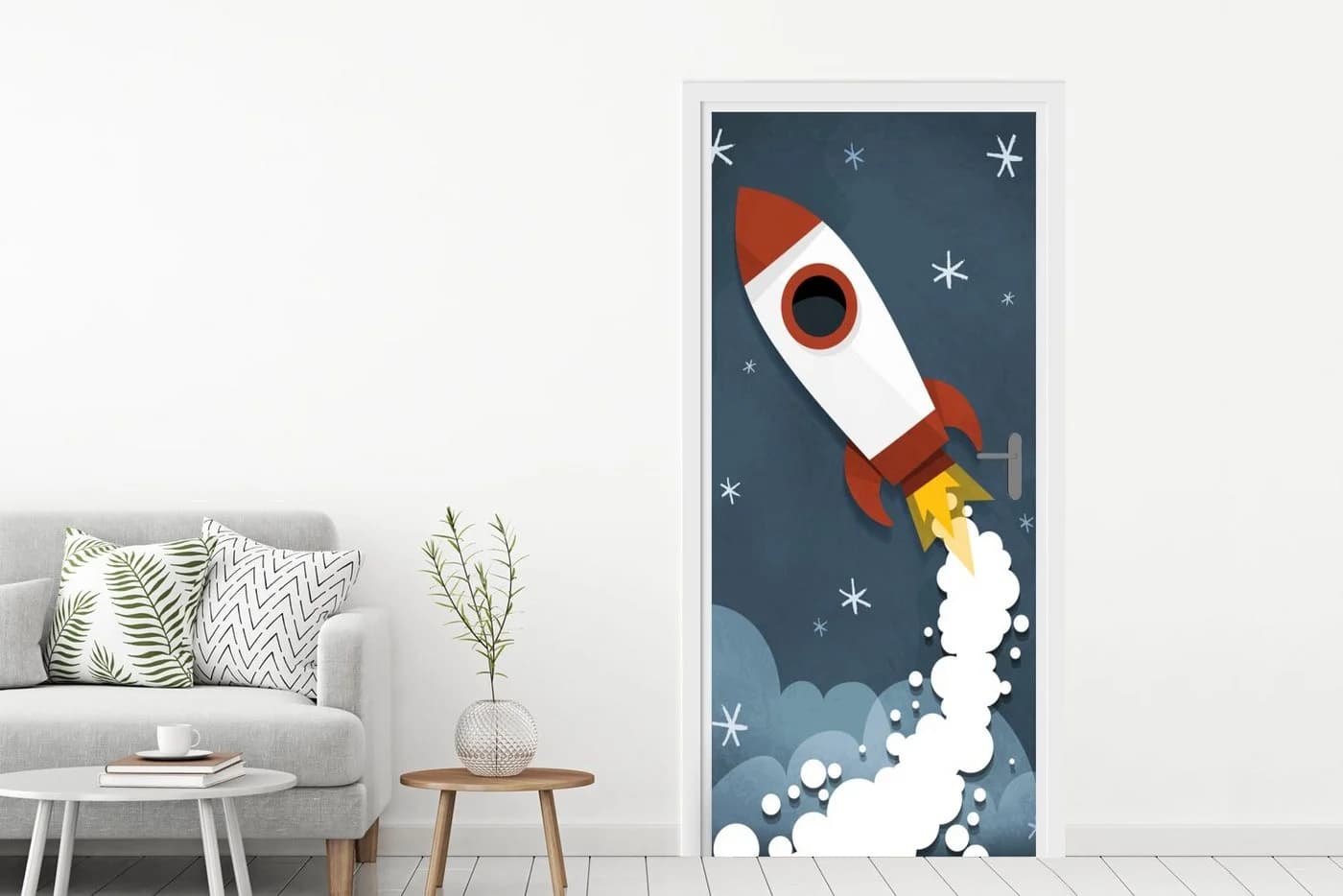 MuchoWow Türtapete Rakete Illustration Selbstklebend Bunt