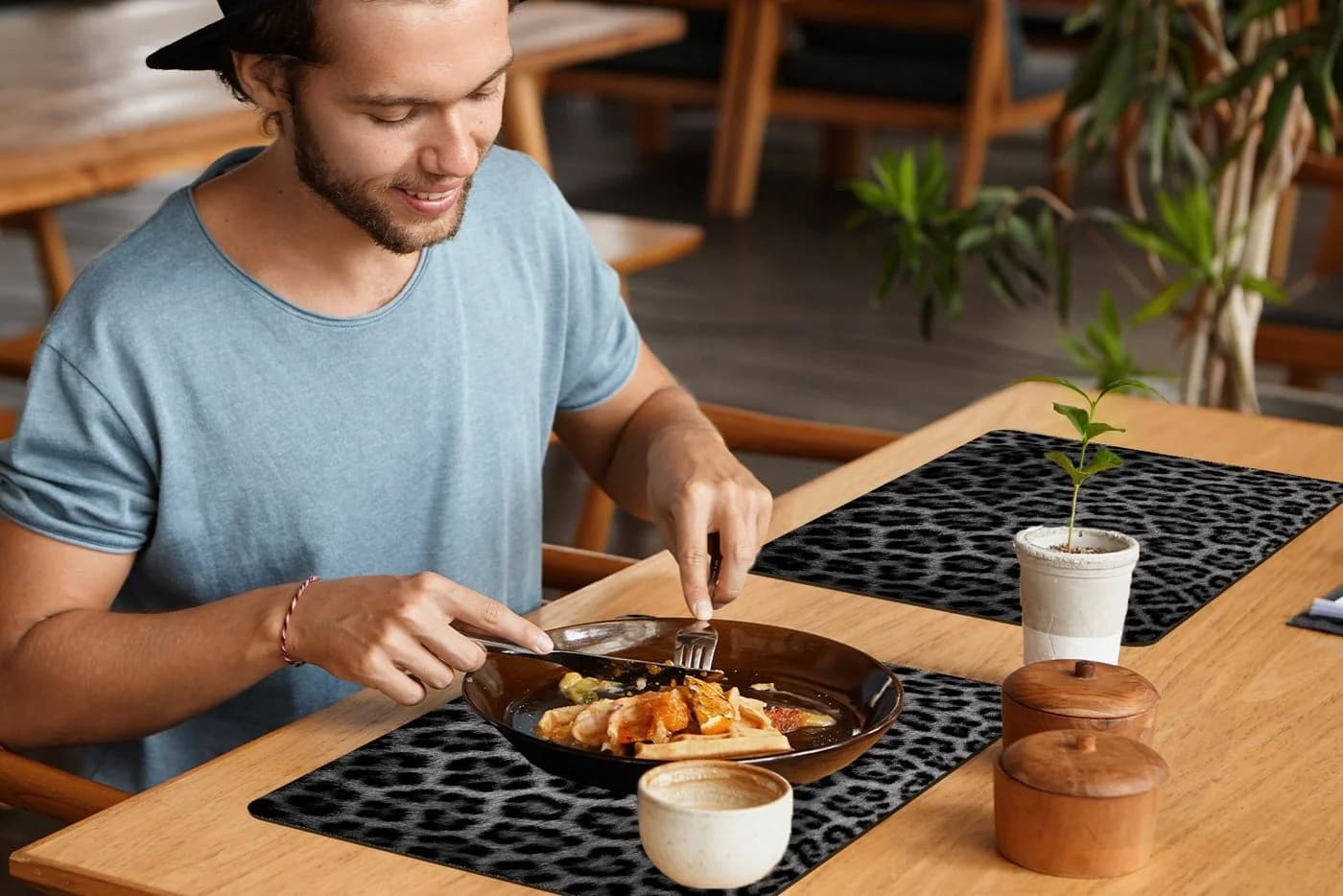 MuchoWow Platzset Pantherdruck Schwarz/Weiß 6-Stück Tischsets - Bild 5