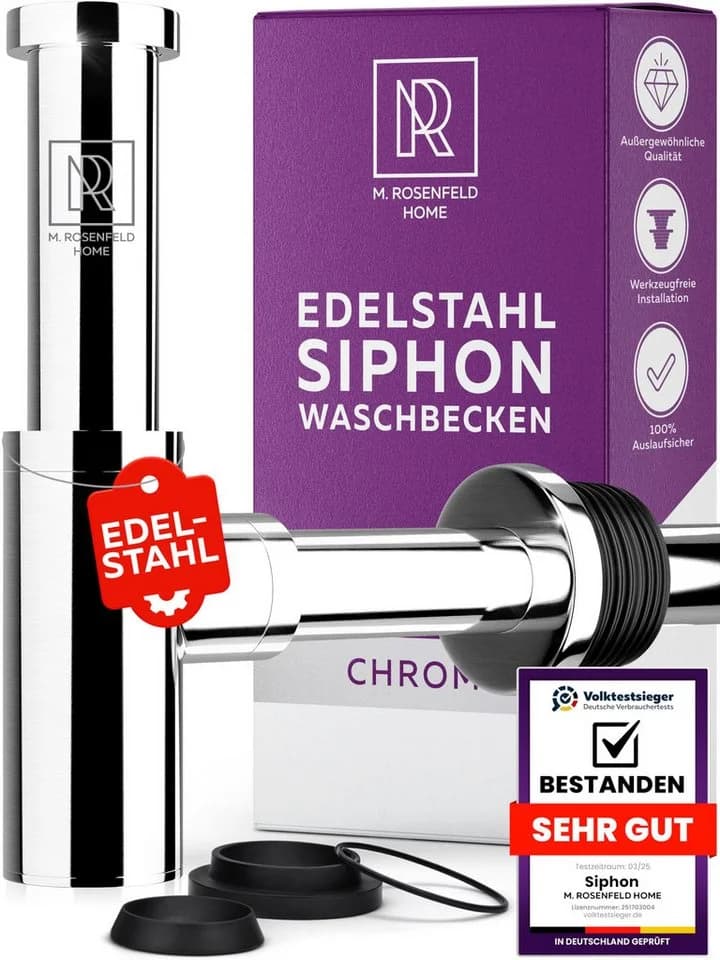 M. Rosenfeld Design-Siphon Edelstahl mit Pop Up Ventil & Reinigungsöffnung - Bild 2