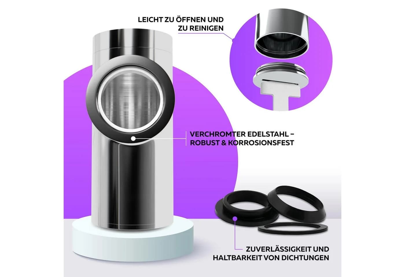 M. Rosenfeld Design-Siphon Edelstahl mit Pop Up Ventil & Reinigungsöffnung - Bild 5