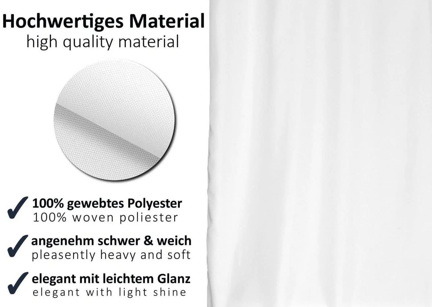 Arteneur Duschvorhang Weiß 120 cm inkl. Duschvorhangringe Anti-Schimmel Recyceltes Material