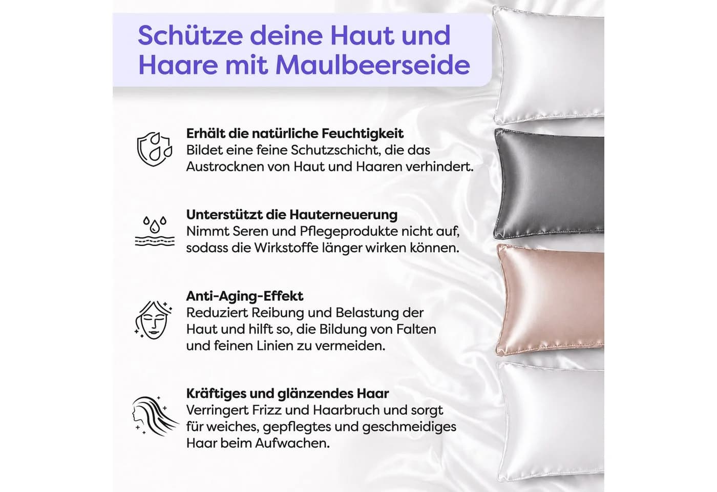 Wolkenfeld Seidenkissenbezug 100% Maulbeerseide 22 Momme 6A OEKO-TEX