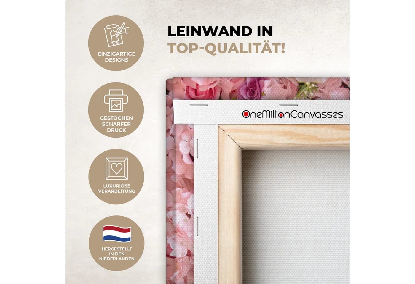OneMillionCanvasses® Leinwandbild Blumen Rosa Rosen Fotodruck Wandbild - Bild 3