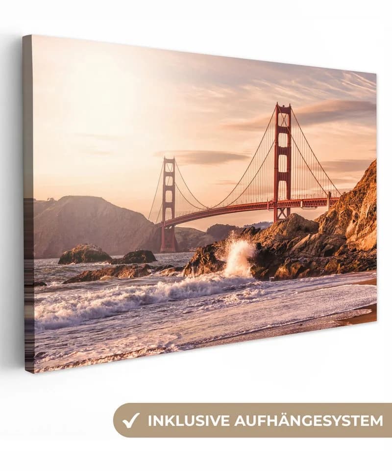 OneMillionCanvasses® Leinwandbild San Francisco - Brücke - Sonne, Fotodruck 30x20 cm - Bild 2