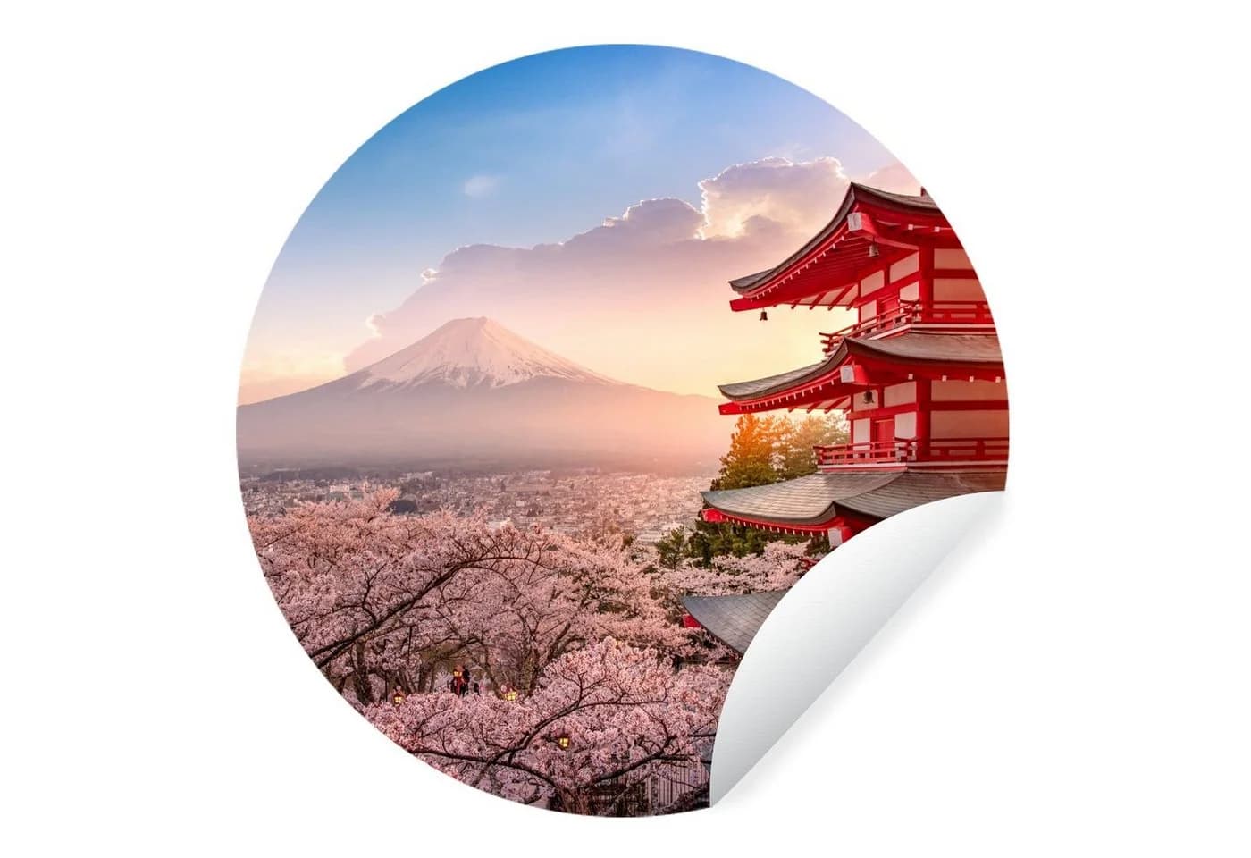 MuchoWow Wandsticker Pagode Sakura Fuji Japan Bunt - Bild 2