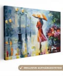 OneMillionCanvasses® Leinwandbild Ölfarbenoptik - Regenschirm - Frau - Straße - Kunst, Fotodruck 30x20 cm Bild 2