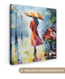 OneMillionCanvasses® Leinwandbild Frau mit Regenschirm Ölfarbenoptik Bild 2