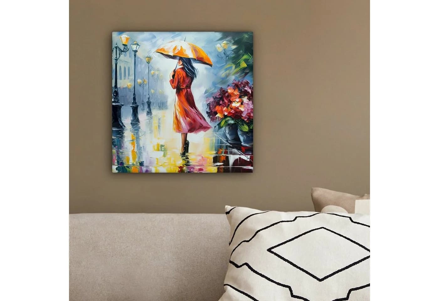 OneMillionCanvasses® Leinwandbild Frau mit Regenschirm Ölfarbenoptik - Bild 4