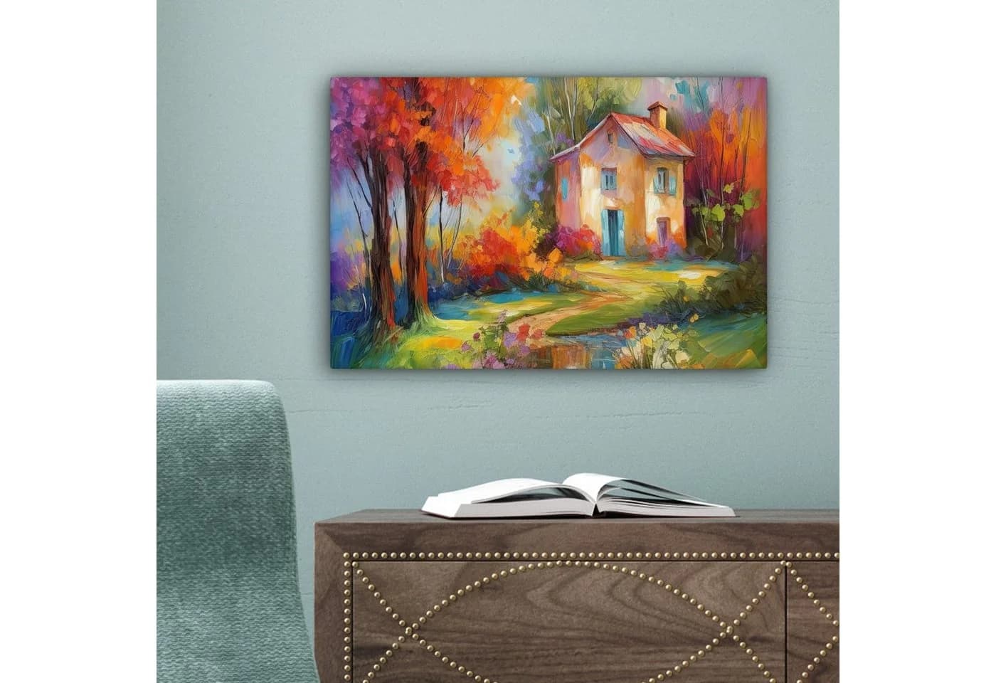 OneMillionCanvasses® Leinwandbild Landschaft Bunt Ölfarbenoptik - Bild 5