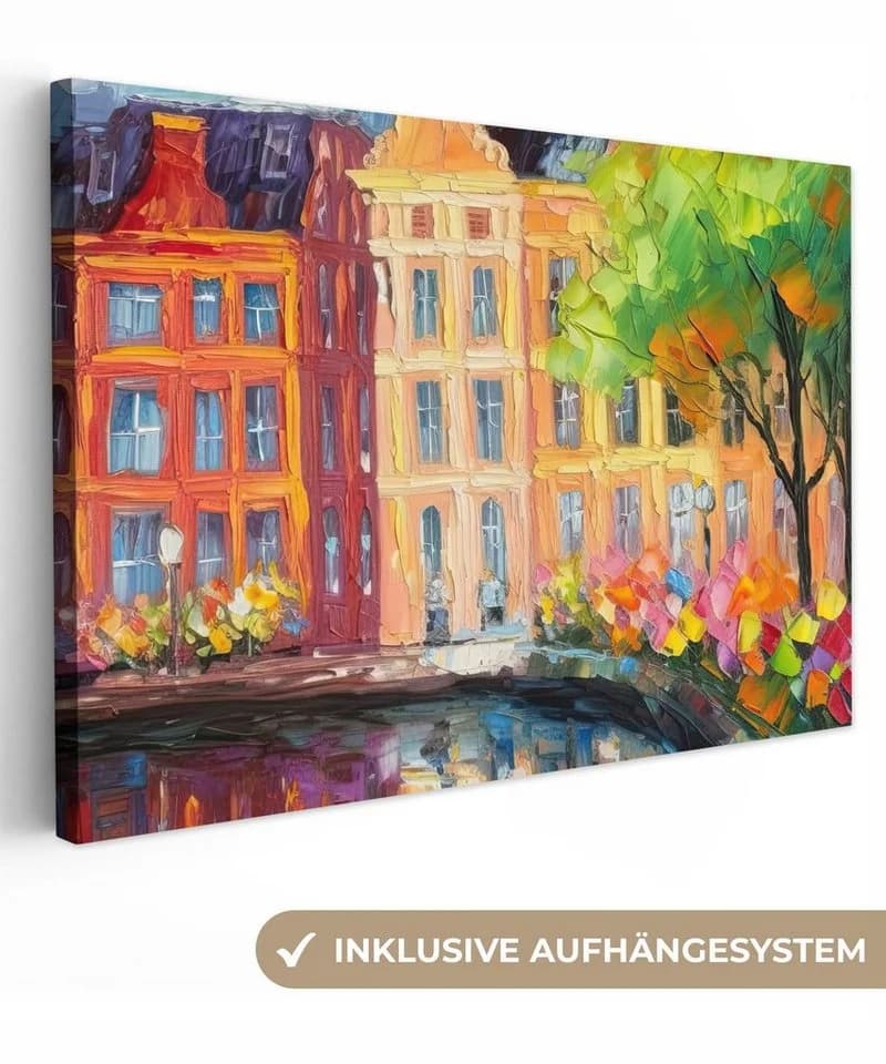 OneMillionCanvasses® Leinwandbild Amsterdam Ölfarbenoptik Bunt - Bild 2