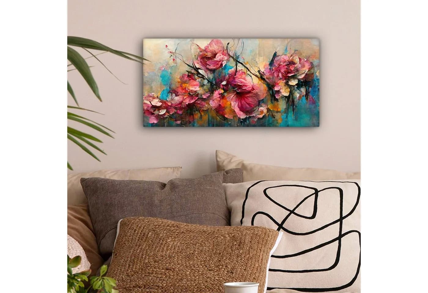 OneMillionCanvasses® Leinwandbild Panorama Kunst Blumen Rosa Rosen Natur