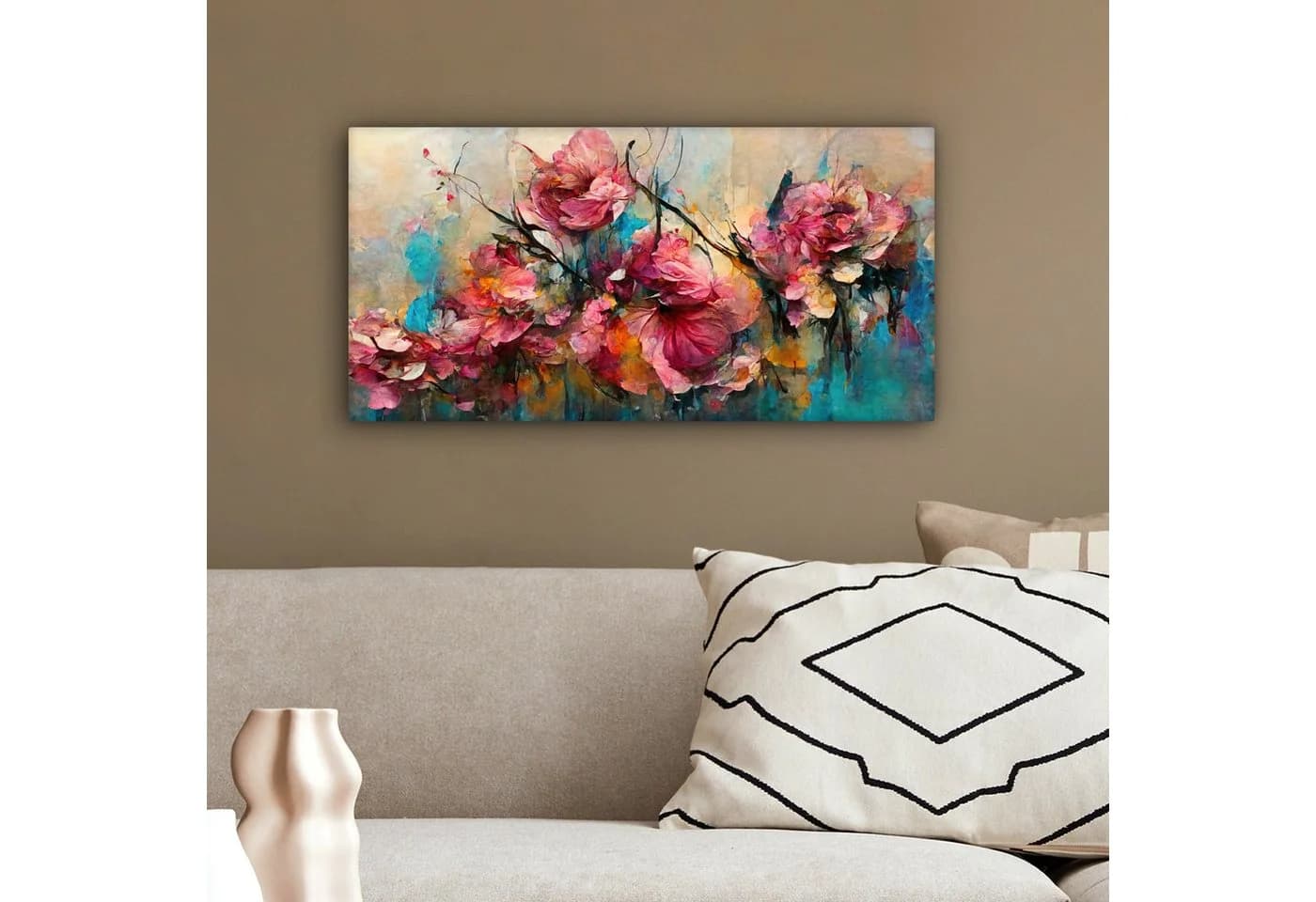 OneMillionCanvasses® Leinwandbild Panorama Kunst Blumen Rosa Rosen Natur - Bild 4