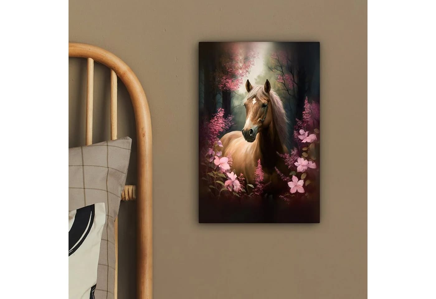OneMillionCanvasses® Leinwandbild Pferd - Blumen - Rosa - Natur - Wald - Bild 4