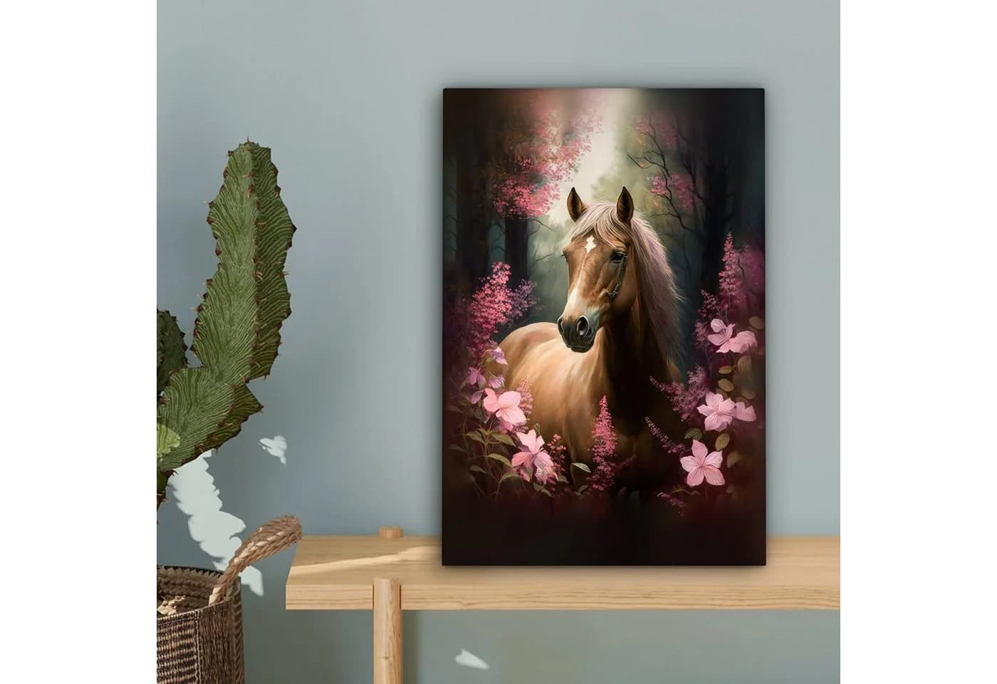 OneMillionCanvasses® Leinwandbild Pferd - Blumen - Rosa - Natur - Wald - Bild 5