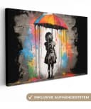 OneMillionCanvasses® Leinwandbild Mädchen - Kunst - Regenschirm - Graffiti - Farben - Wand, Fotodruck (1 St), Leinwand Bilder Klein, Wand Dekoration Aesthetic 30x20 cm Bild 2