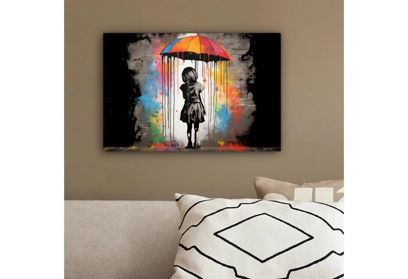 OneMillionCanvasses® Leinwandbild Mädchen - Kunst - Regenschirm - Graffiti - Farben - Wand, Fotodruck (1 St), Leinwand Bilder Klein, Wand Dekoration Aesthetic 30x20 cm - Bild 4
