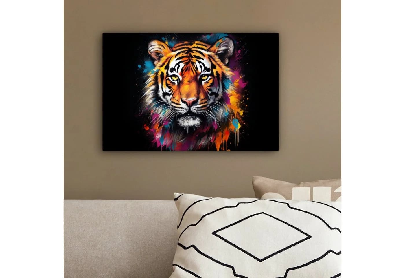 OneMillionCanvasses® Leinwandbild Tiger Graffiti Tiere Schwarz Fotodruck - Bild 4