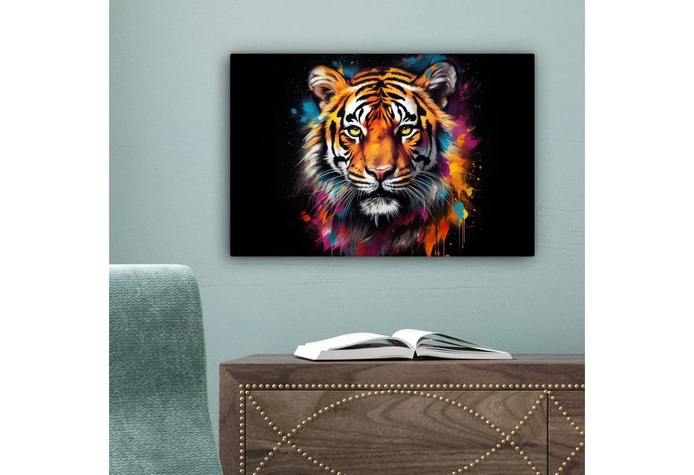 OneMillionCanvasses® Leinwandbild Tiger Graffiti Tiere Schwarz Fotodruck - Bild 5
