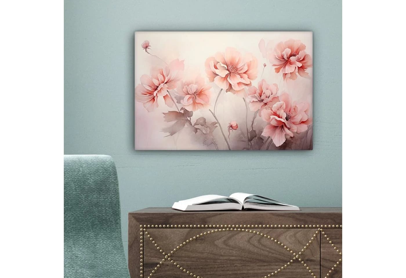OneMillionCanvasses Leinwandbild Rosa Blumen Aquarell 30x20 cm - Bild 5