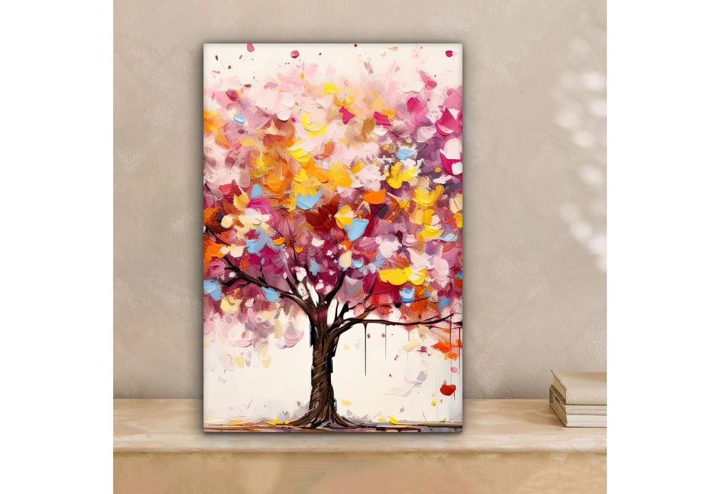 OneMillionCanvasses® Leinwandbild Aquarell Baum Bunt Rosa