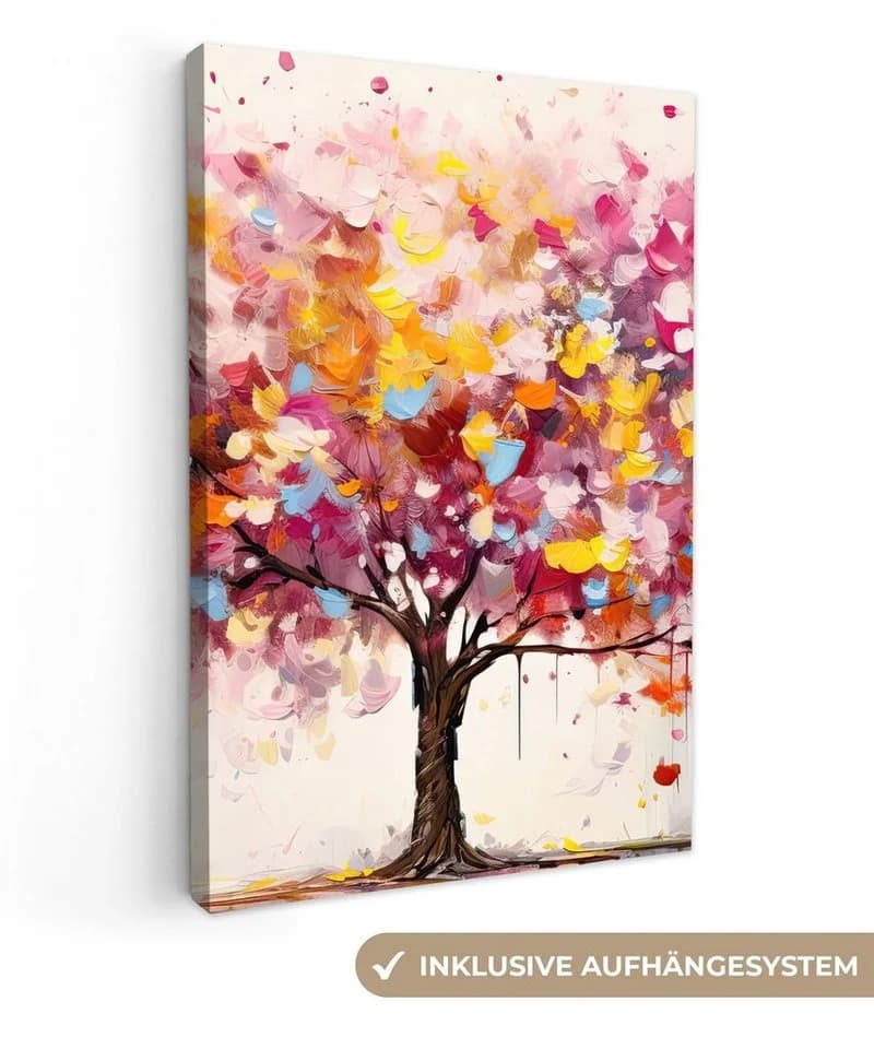 OneMillionCanvasses® Leinwandbild Aquarell Baum Bunt Rosa - Bild 2