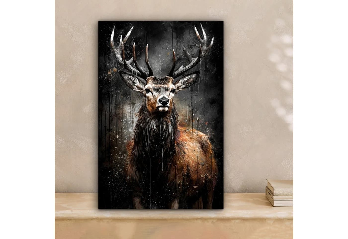 OneMillionCanvasses® Leinwandbild Hirsch Schwarz Tier Hirschkopf Fotodruck Leinwand Canvas Wandbild Wanddekoration 20x30 cm - Bild 1
