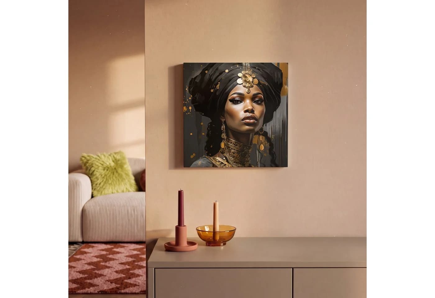 OneMillionCanvasses® Leinwandbild Frau Gold Schwarz Luxus Porträt