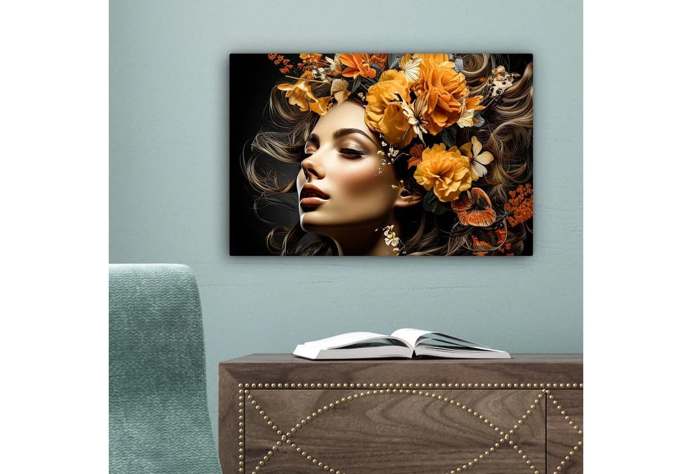 OneMillionCanvasses® Leinwandbild Frau Blumen Farbenfroh Wanddekoration - Bild 5