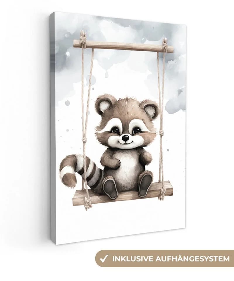 OneMillionCanvasses Leinwandbild Waschbär Motiv Bunt - Bild 2
