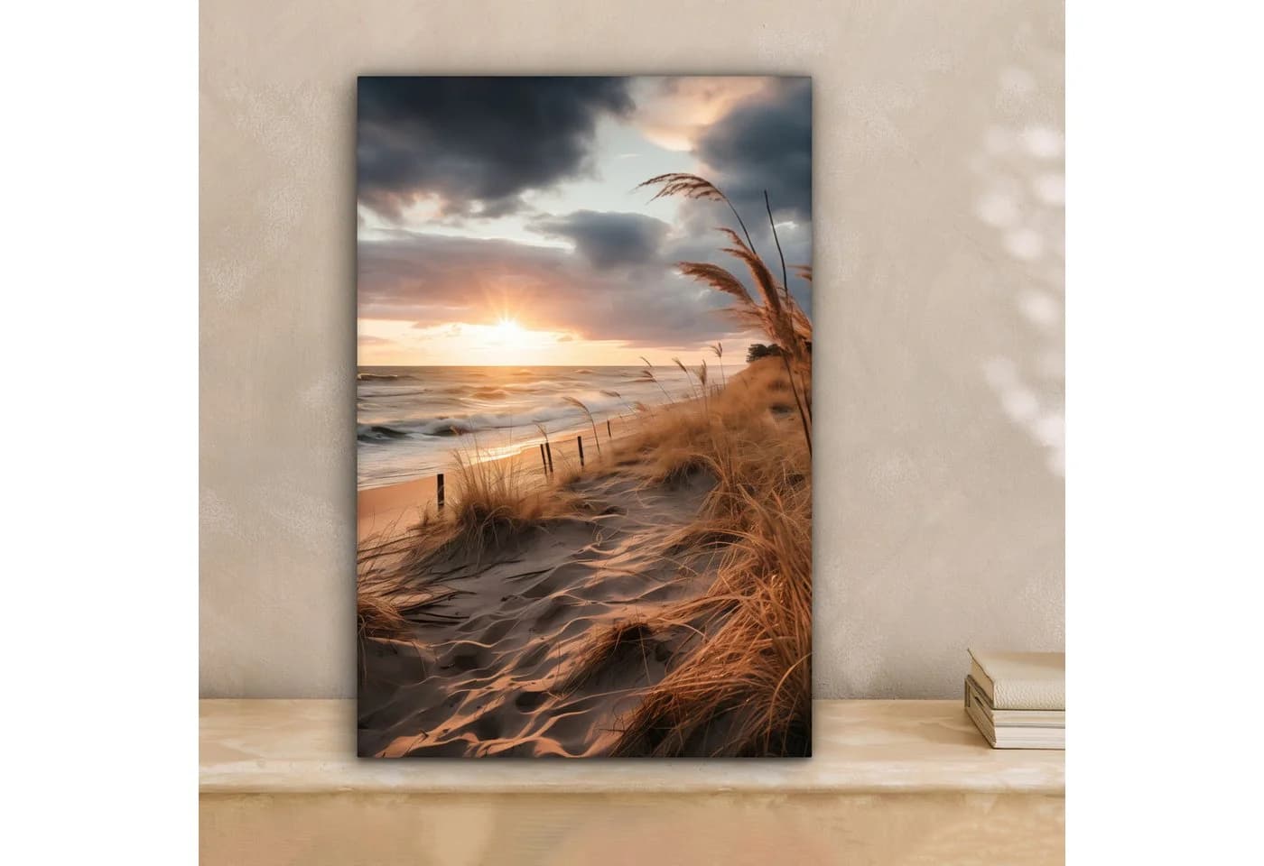 OneMillionCanvasses® Leinwandbild Strand Dünen Meer Sand Hochgras Fotodruck