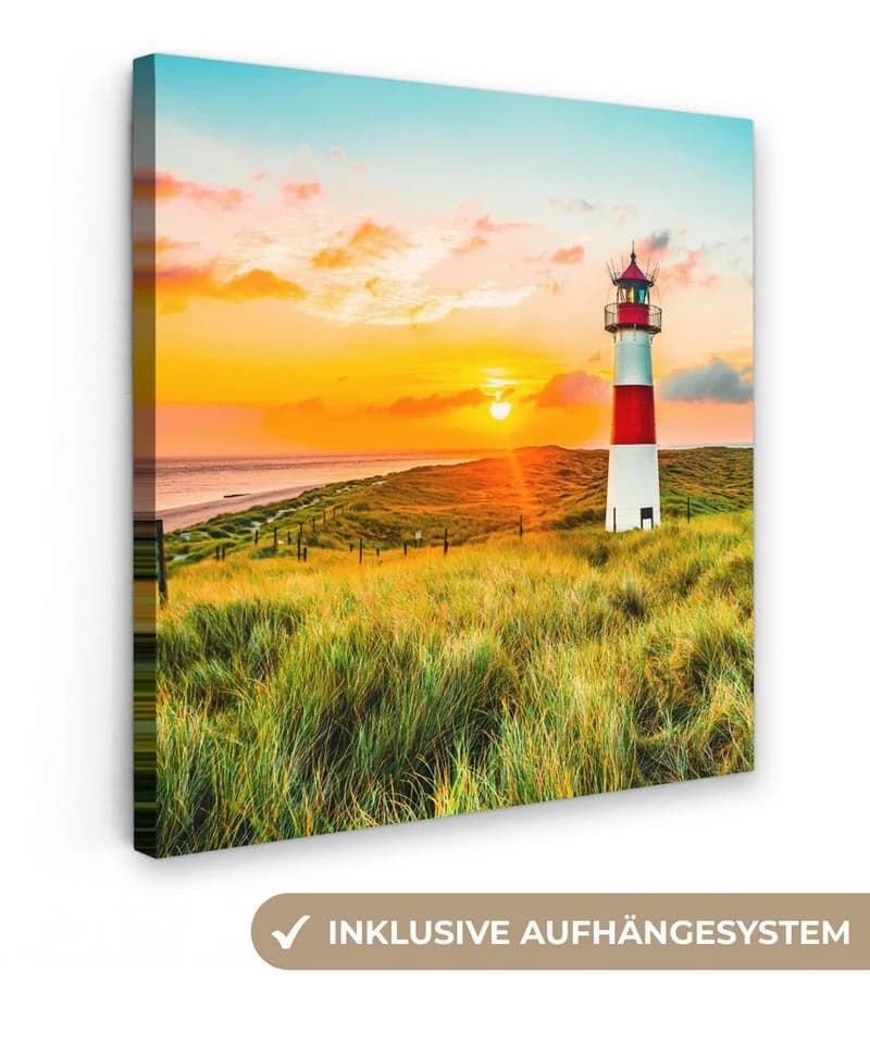 OneMillionCanvasses® Leinwandbild Leuchtturm Strand Motiv Bunt - Bild 2